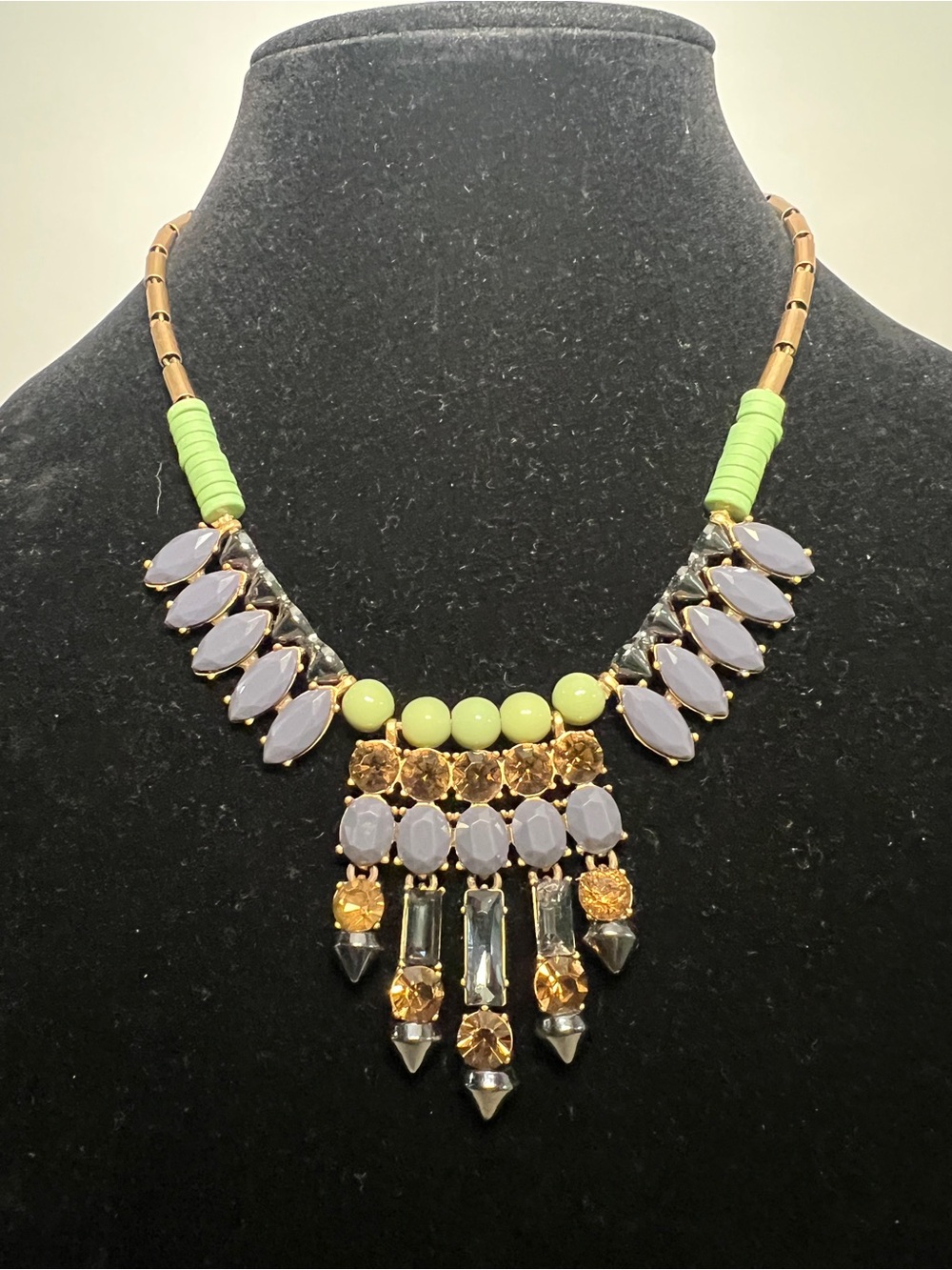 J. Crew Lavender, Lime and Gold Statement Necklace